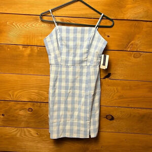 BP Adult Dress Small Blue White Lola Plaid Square Neck Mini‎ Sun Women's